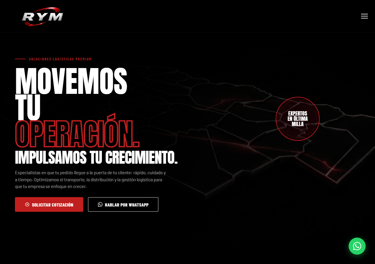 Sitio web de RYM Logística, diseñado y desarrollado por JUJUMYS